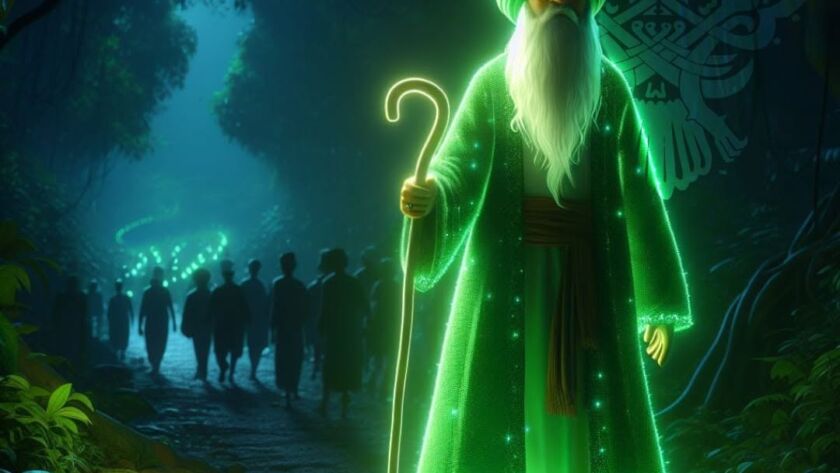 A green lit walking sufi walking