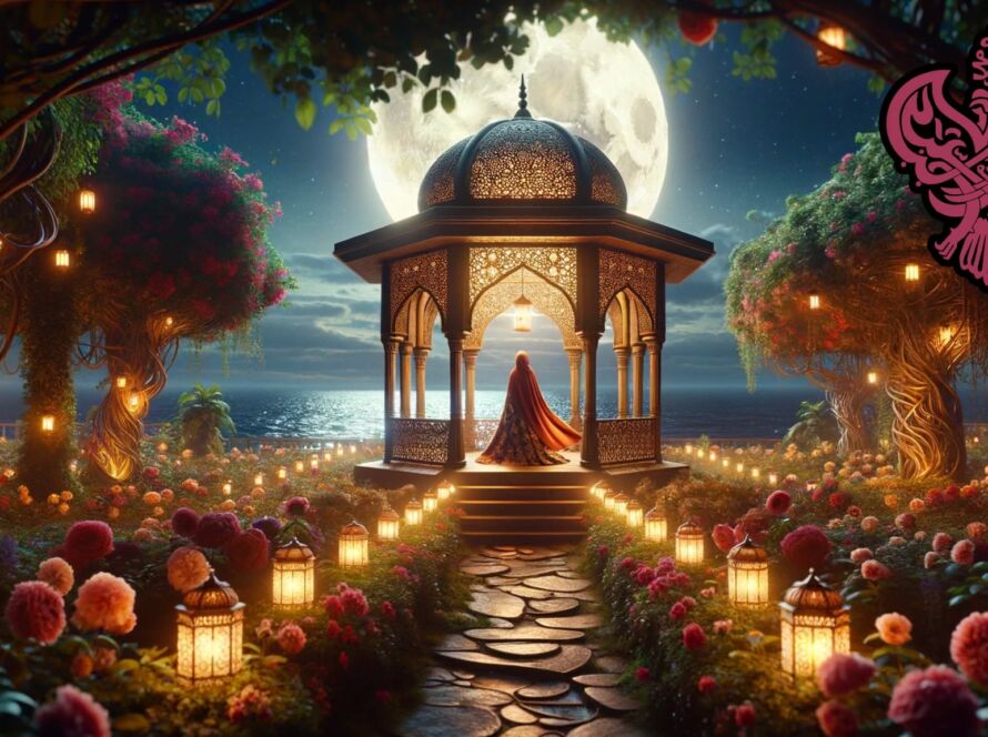 Guided by Moonlight in a colorful garden