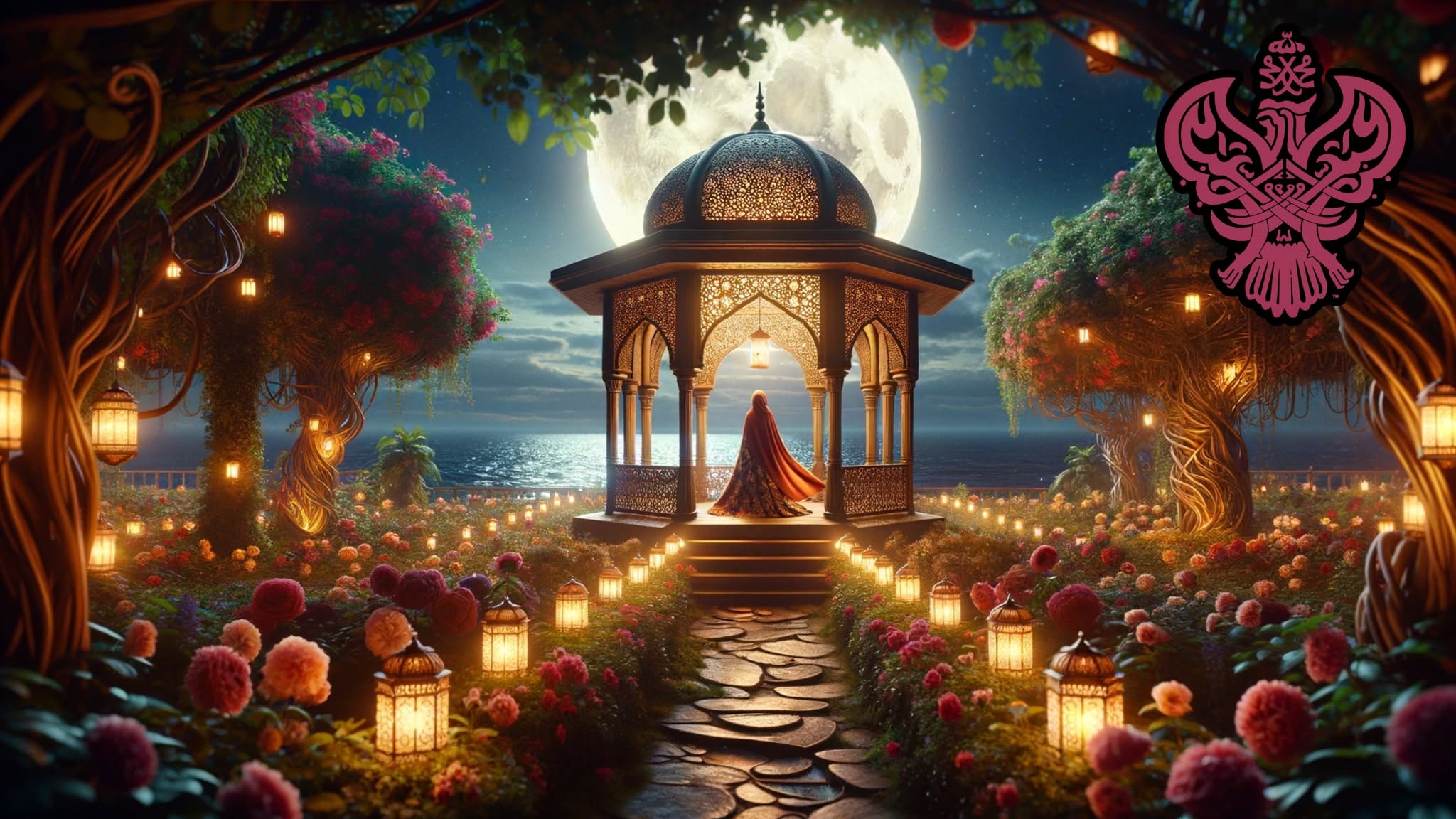 Guided by Moonlight in a colorful garden
